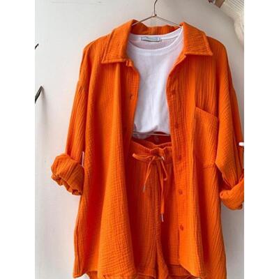 2024 Summer Womens Two Piece Casual Long Sleeve Short S