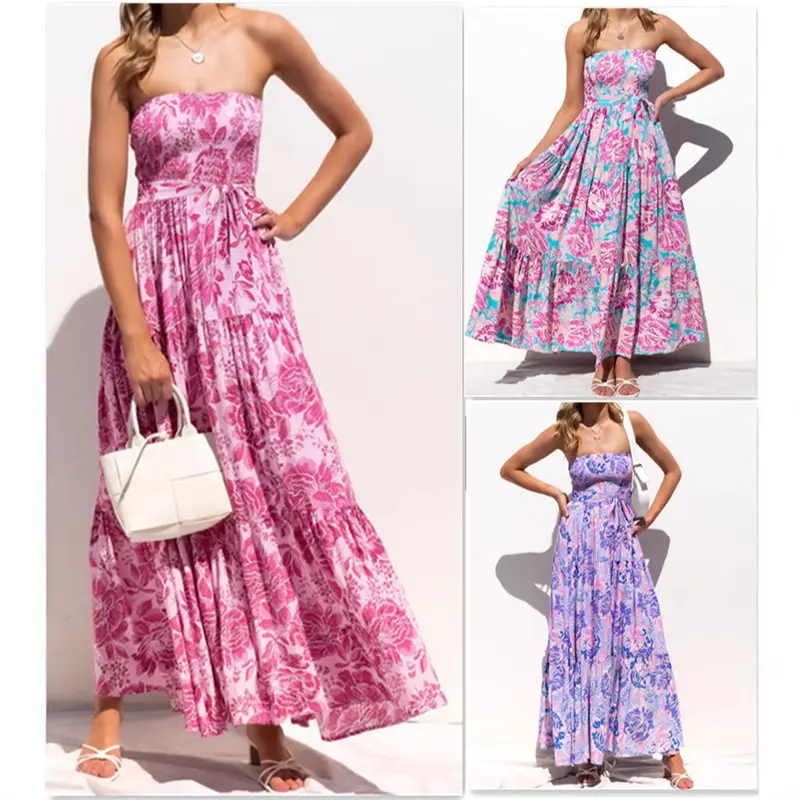 Printed Wrap Long Dresses