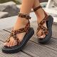 women shoes平底凉鞋 flat Leopard sandals beach 豹纹沙滩凉鞋