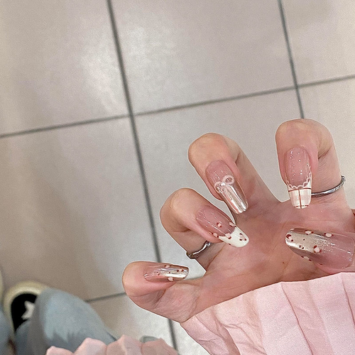 豹纹穿戴手绘爱心渐变蝴蝶半手工穿戴甲美甲显白贴片气质高级可拆