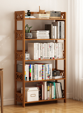 简易书架置物架落地家用学生放书架子儿童书柜实木多层竹子收纳架