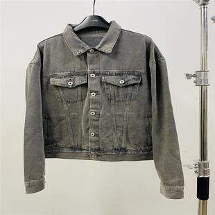 重磅版本vujade006风格短款水洗做旧灰色kenijima同款牛仔夹克