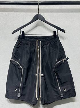 夏季暗黑嘻哈R风格松紧带大口袋多拉链男士休闲工装裤休闲五分裤