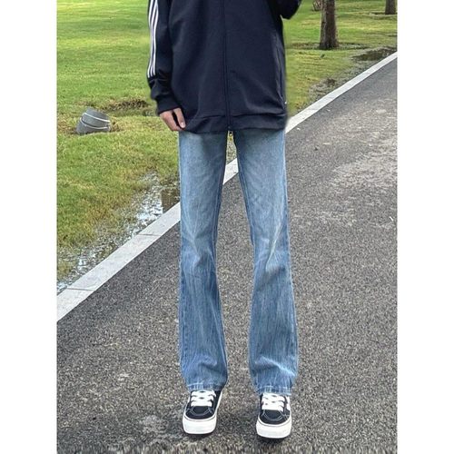 浅蓝色517弯刀牛仔裤男款美式高街vibe裤子高个子修身显瘦微喇裤