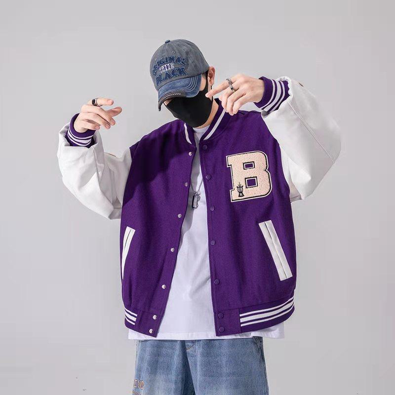 秋季新品美式复古oldschool棒球服男潮牌pu拼接刺绣炸街外套ins潮