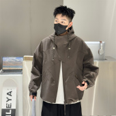 宽松休闲青年痞帅百搭外套 连帽夹克男2025秋季 潮牌纯色结构款 工装