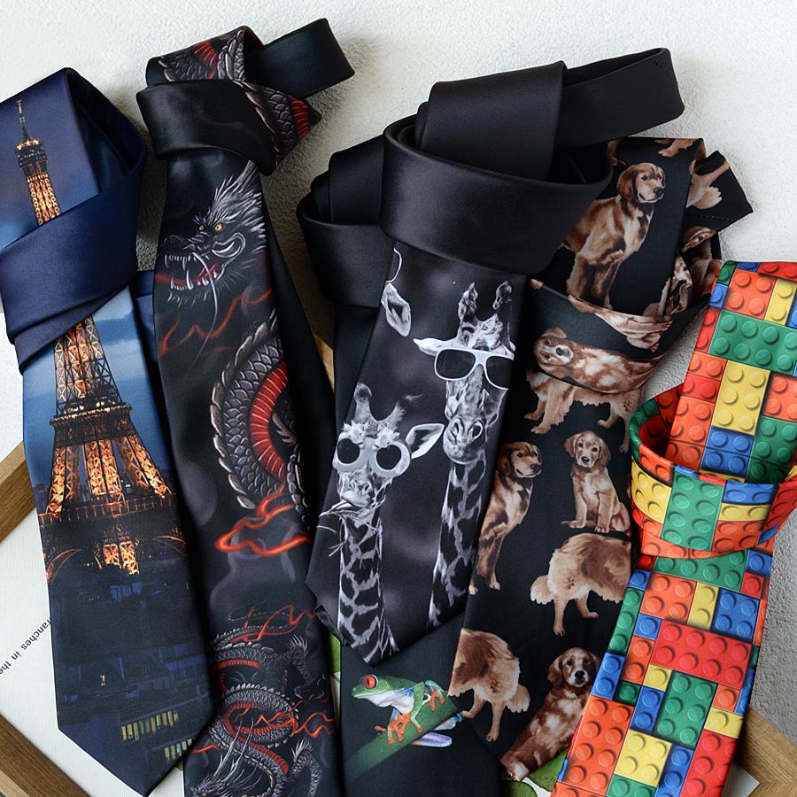 花纹领带休闲手打结年轻酷帅百搭制服衬衫女男潮文艺趣味印花时尚