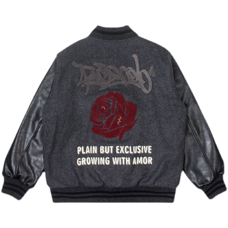 PAGE026夹棉美式皮袖日系美式常春藤棒球服街头休闲外套长袖夹克