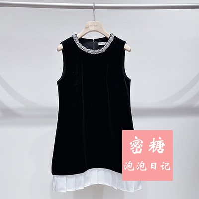 MWGC50007 摩萨克2026年春季新款优雅双层下摆钻饰领无袖连衣裙潮