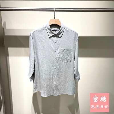 GRSAGA男通勤亚麻七分袖衬衫
