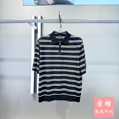 太平鸟男装夏季条纹短袖POLO衫