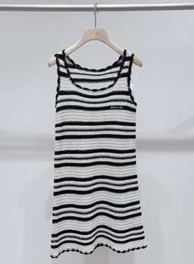 MWGX31701 摩萨克女装2026年夏季新款通勤黑白条纹针织背心连衣裙