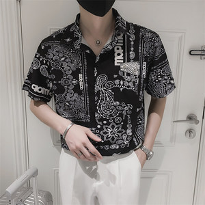 夏威夷印花衬衫男夏季社会小伙沙滩短袖ins男士痞帅衬衣8811，男装T恤，电商C208