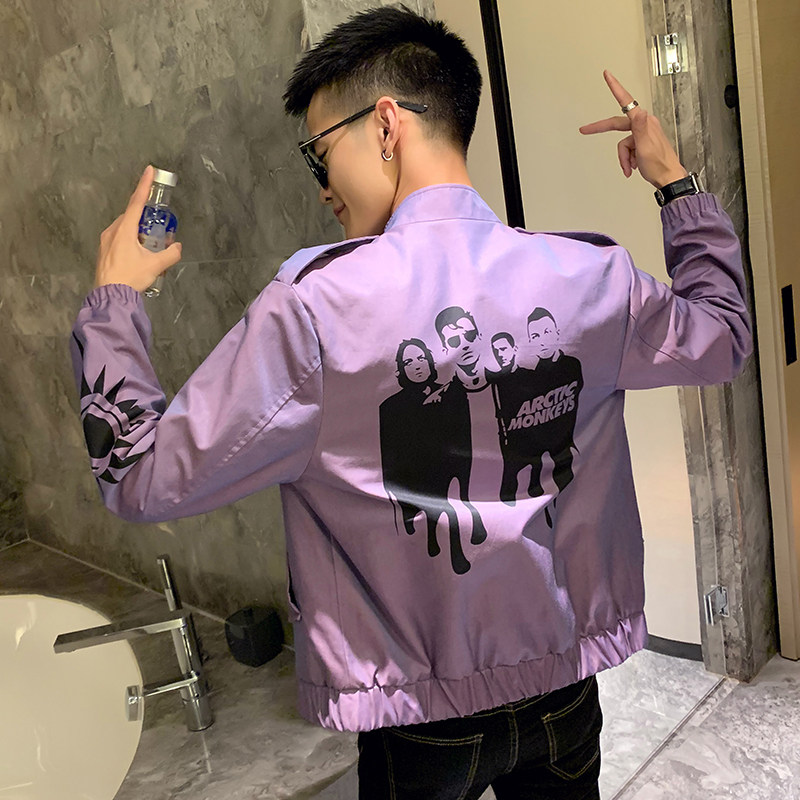 精神小伙春季男士修身立领印花夹克青春流行休闲外套C203-1001P95，男装夹克，电商C208