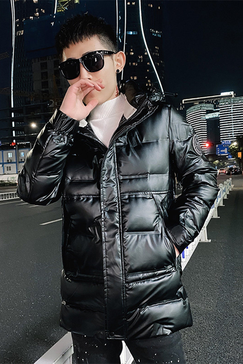 社会小伙冬季男士中长款羽绒服亮面连帽保暖外套C203-5115R特P200,男装羽绒服,电商C208