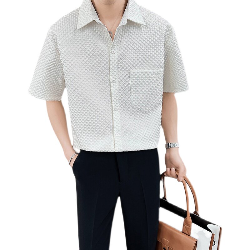 夏季男士纯色短袖衬衫轻熟风高品质抖音直播格子上衣C203-8817P58,男装T恤,电商C208