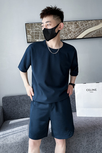 精神小伙夏季男士短袖短裤两件套潮牌休闲纯色套装C208-8882-P88图片