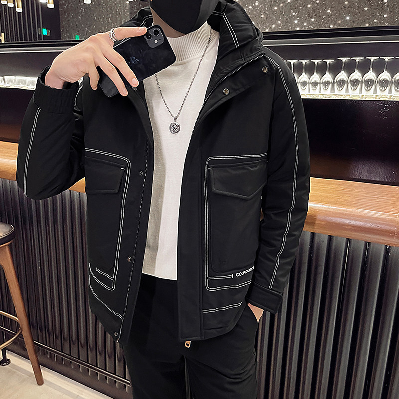 社会小伙连帽保暖羽绒服立体贴袋工装休闲外套男C203-5136-特P165,男装羽绒服,电商C208