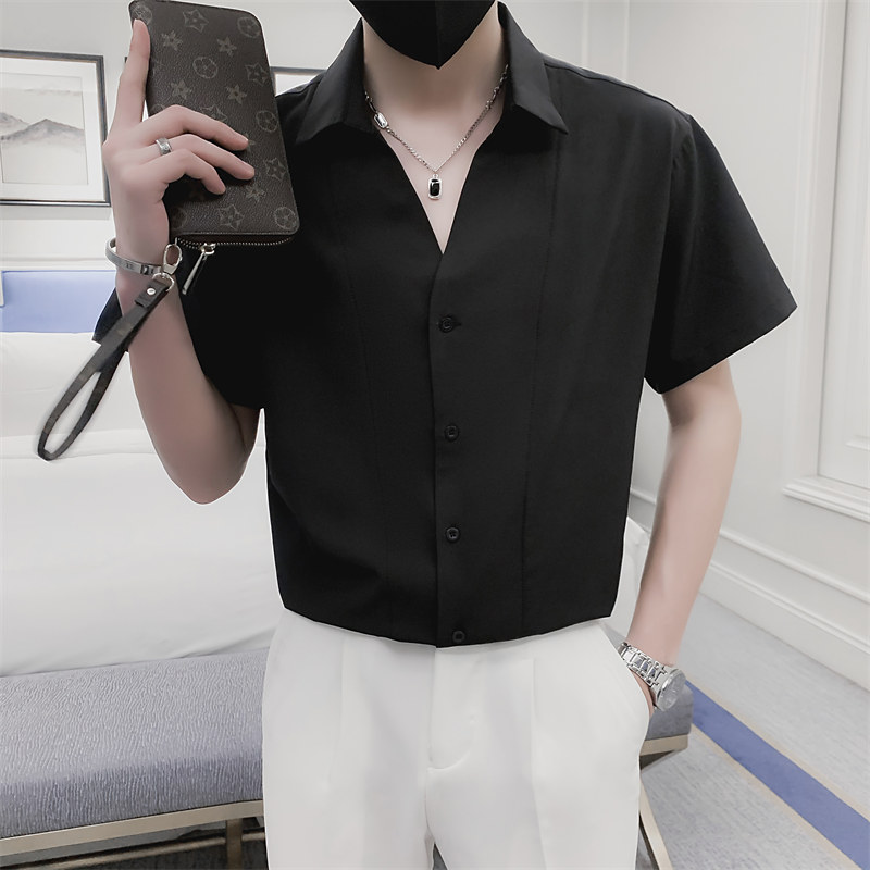 2026夏季潮流短袖衬衫青年帅气时尚休闲尖领衬衣男C203-8820P58,男装T恤,电商C208