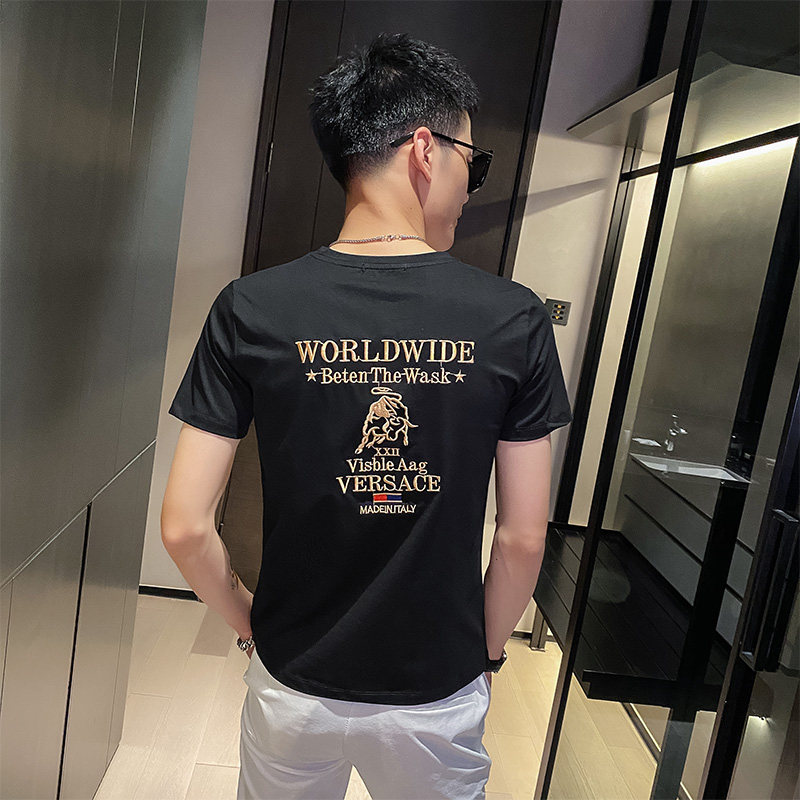 精神小伙夏季男士潮牌圆领短袖T恤衫刺绣修身打底衫C203-5233-P38,男装T恤,电商C208
