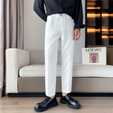 青年男士夏季纯色冰丝西裤男白色薄款休闲裤直筒裤C203-6699-P58，男装西裤，电商C208