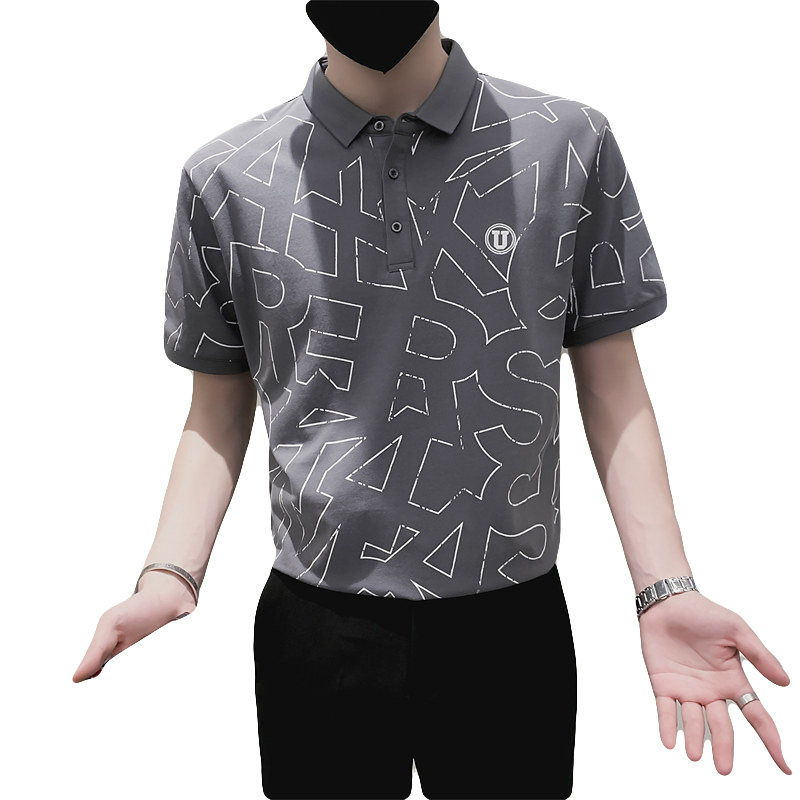 社会小伙夏季短袖印花翻领Polo衫青年流行薄款t恤男C203-5218-P48,男装T恤,电商C208