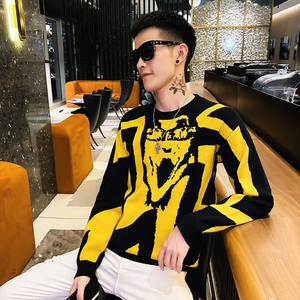 精神小伙潮流针织衫个性提花男士打底衫毛衣C203-5099-特P68控98图片