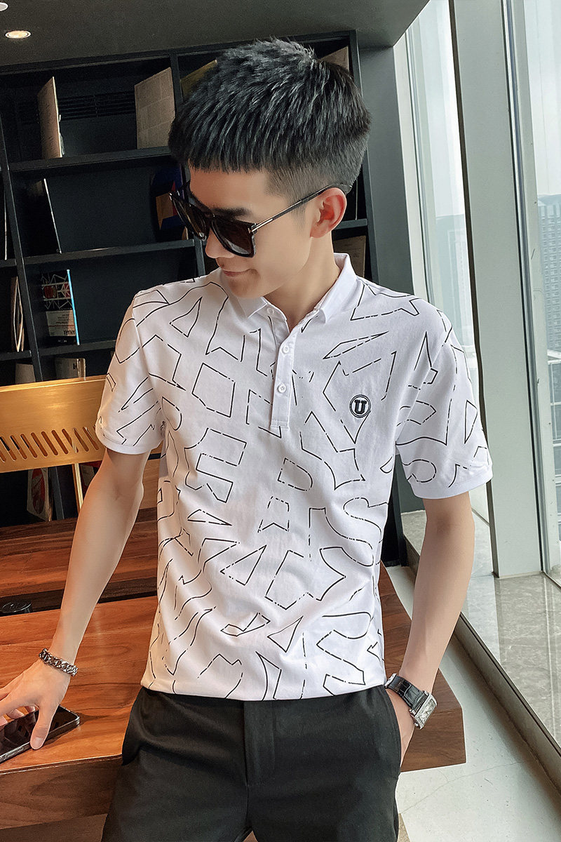 社会小伙夏季翻领休闲短袖T恤男时尚潮牌印花Polo衫C203-5218-P48,男装T恤,电商C208