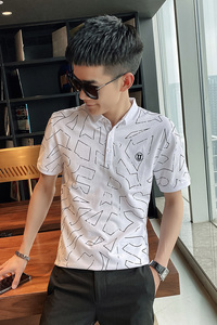社会小伙夏季翻领休闲短袖T恤男时尚潮牌印花Polo衫C203-5218-P48图片