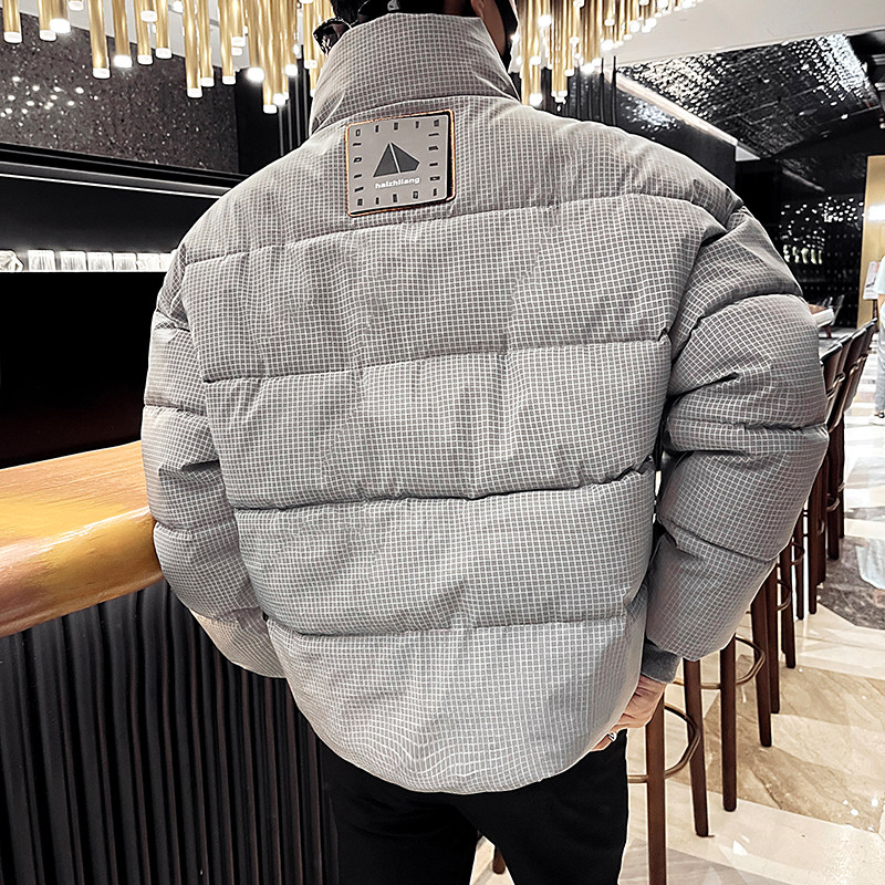 社会小伙冬季新款男士夜光棉衣千鸟格立领工装棉服C203-1039-P128，男装棉衣，电商C208