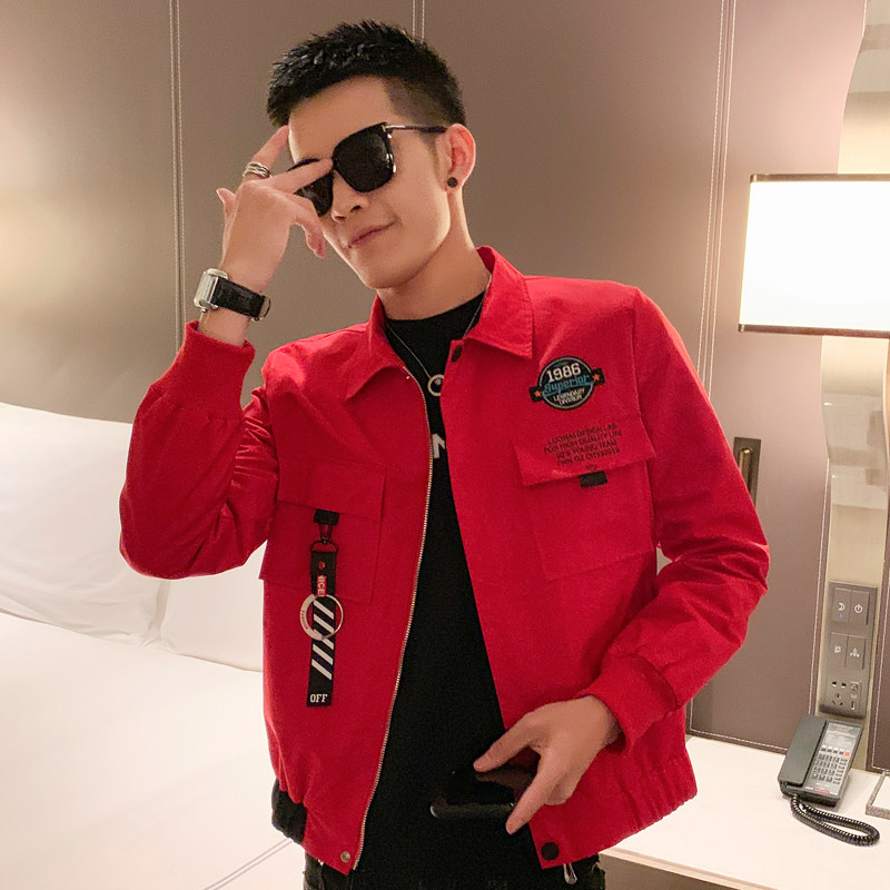 精神小伙春秋季修身夹克男网红社会人休闲外套潮C203-1016P75控99，男装夹克，电商C208