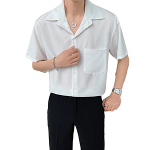 店主风夏季短袖薄款衬衫青年男士纯色半袖上衣男C203-8821-P58图片