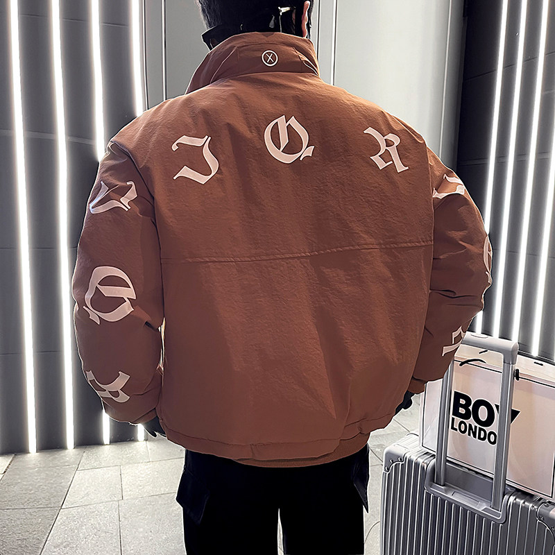 社会小伙冬季男士工装立领棉衣潮牌印花加厚棉服C203-1022-特P118，男装棉衣，电商C208