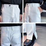 轻奢风男士薄款阔腿裤夏季白色时尚潮流冰丝休闲裤C203-6698-P58，男装休闲裤，电商C208