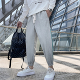 时尚潮流青年男生黑色休闲裤螺纹拼接华夫格条纹裤子C203-6704P58，男装休闲裤，电商C208