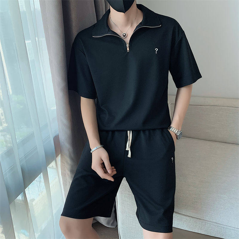 精神小伙夏季青年男生短袖短裤套装时尚休闲两件套C203-6695-P88，男装牛仔裤，电商C208