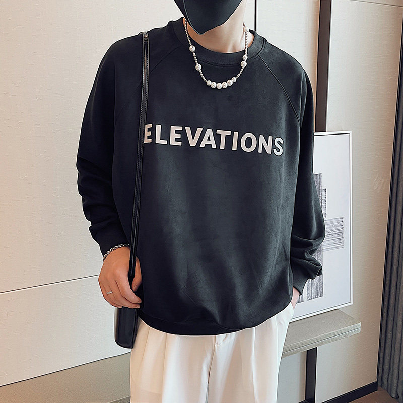 社会小伙秋季男士圆领套头卫衣麂皮绒印花外套C203-5290-P58控78，女装短外套，电商C208