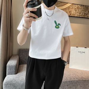 精神小伙夏季男士短袖t恤潮牌印花半袖圆领体恤男C203-8858-P38图片