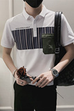 精神小伙夏季男士拼色短袖Polo衫2022翻领条纹上衣C203-8814-P58，男装T恤，电商C208