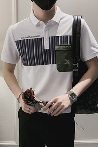 精神小伙夏季男士拼色短袖Polo衫2022翻领条纹上衣C203-8814-P58图片