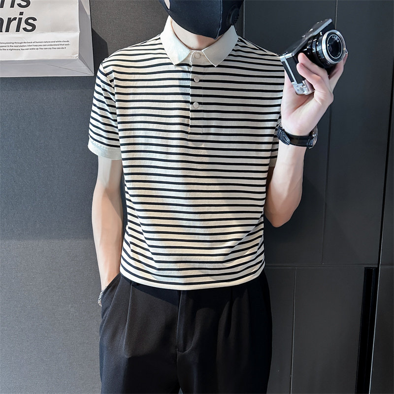 2025夏季新款男士商务翻领Polo衫时尚条纹短袖t恤男C203-8863-P58图片