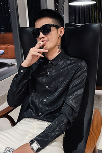 精神小伙春秋季男士休闲衬衣帅气炸街潮流修身衬衫5058-P45控68图片
