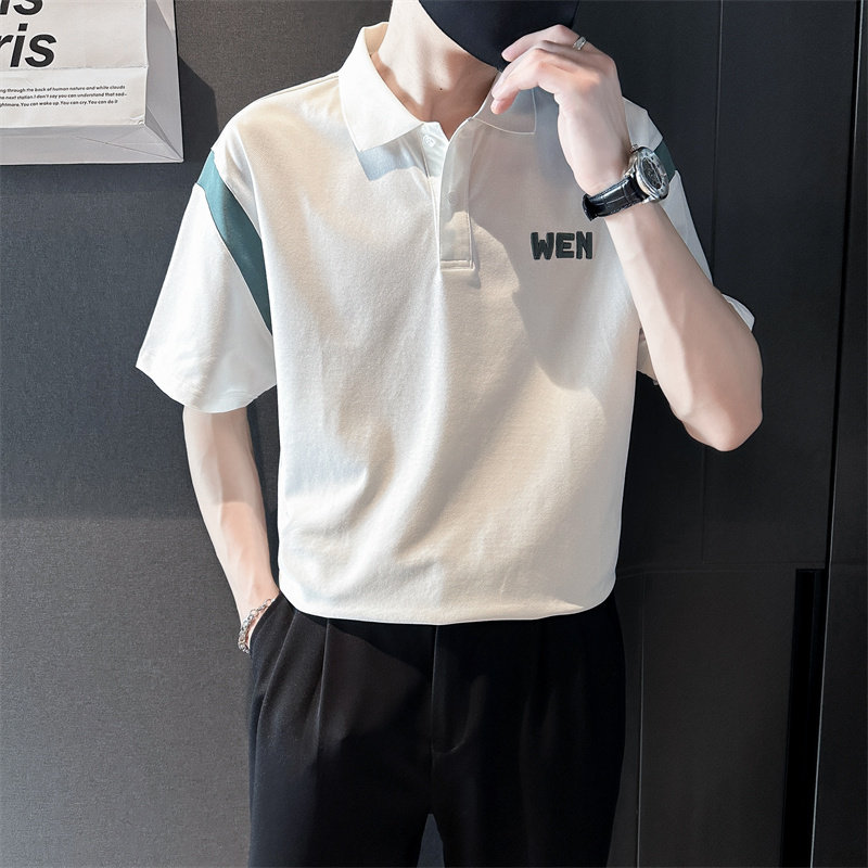 青年男生夏季新款拼色短袖t恤帅气百搭2023翻领Polo衫C203-8862,男装T恤,电商C208