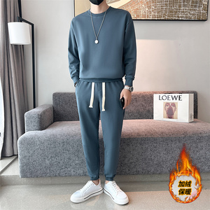 冬季圆领卫衣纯色卫裤套装男加绒加厚两件套6723（加绒套装）-P98，男装休闲裤，电商C208