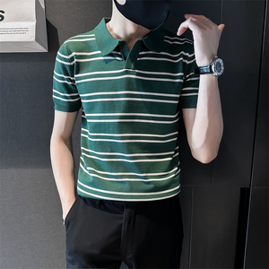 社会小伙夏季男士短袖t恤修身条纹翻领半袖polo衫C203-8871-特P48，男装T恤，电商C208