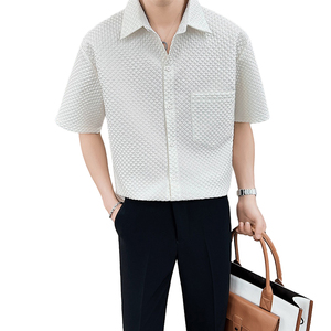 青年男士夏季纯色短袖尖衬衫轻熟风抖音直播休闲上衣C203-8817P58图片