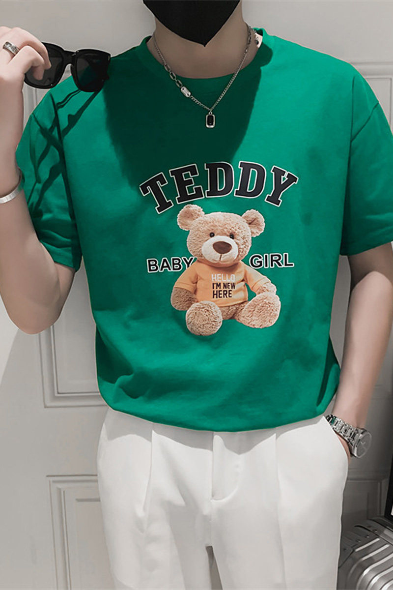 社会小伙夏季卡通小熊印花短袖t恤青少年圆领休闲男士体恤8823P38,男装T恤,电商C208