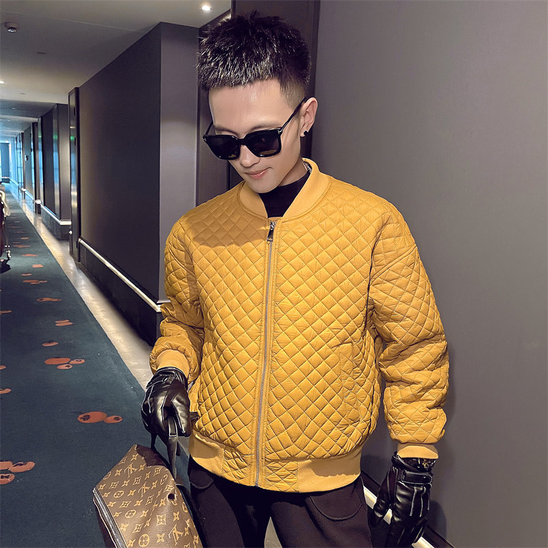 棒球服高街男冬季加厚菱形格子棉衣潮牌棉服外套1065,男装棉衣,电商C208