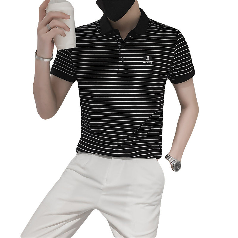 夏季男士条纹翻领Polo衫时尚休闲短袖修身T恤C203-8806-P58控78,男装T恤,电商C208
