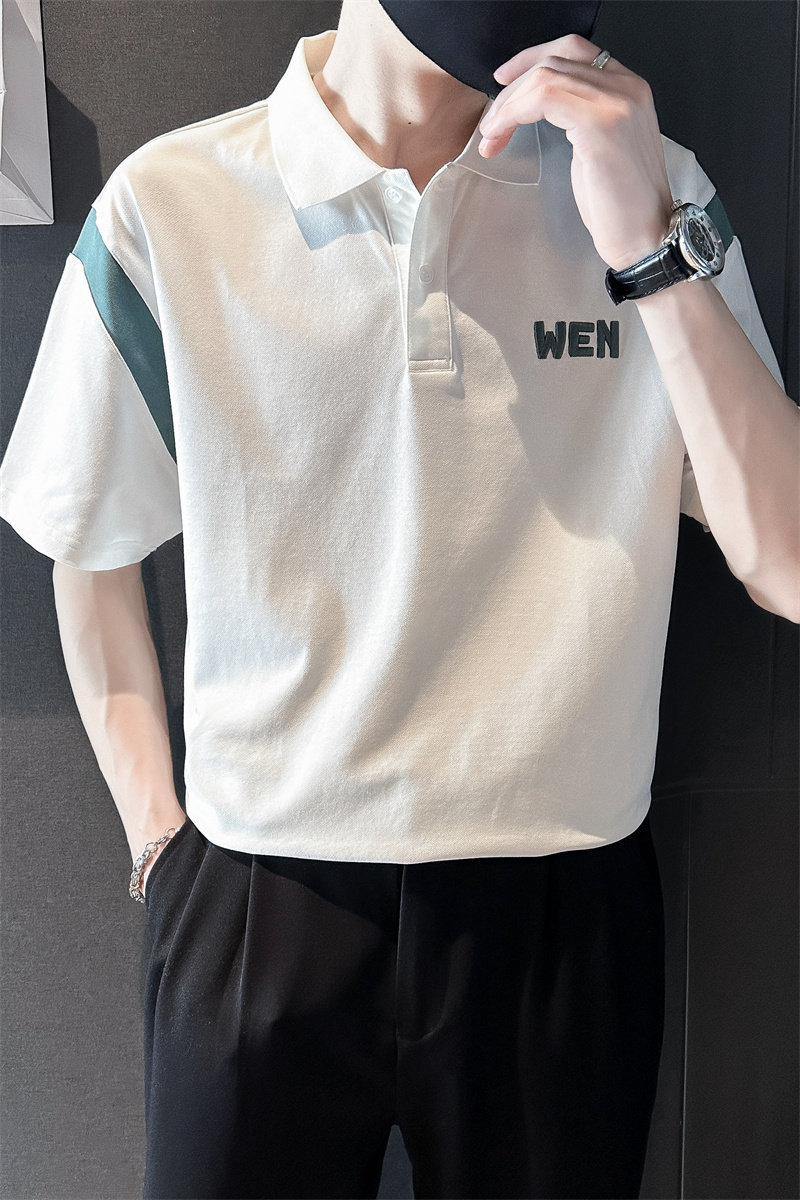 精神小伙夏季短袖polo衫潮牌刺绣翻领t恤男白色体恤C203-8862-P58,男装T恤,电商C208